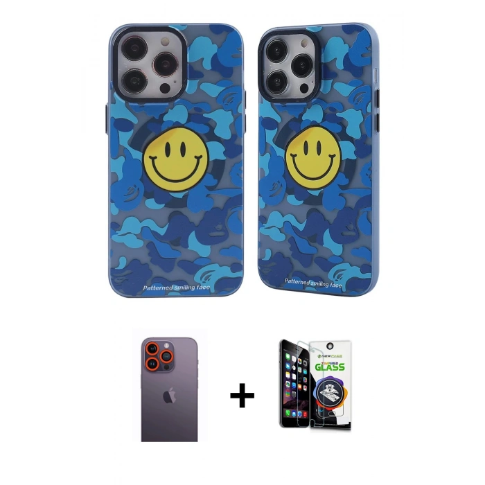 MARSİLYAN™- iPhone 12 Pro Max Kılıf Nova Doku Koleksiyonu - Şeffaf Temperli Cam Ekran Koruyucu + Neon Fosforlu Kamera Lens - TU
