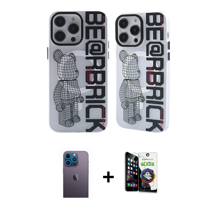 MARSİLYAN™- iPhone 12 Pro Max Kılıf Nova Doku Koleksiyonu - Şeffaf Temperli Cam Ekran Koruyucu + Neon Fosforlu Kamera Lens - MI