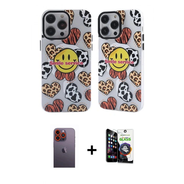 MARSİLYAN™- iPhone 12 Pro Max Kılıf Nova Doku Koleksiyonu - Şeffaf Temperli Cam Ekran Koruyucu + Neon Fosforlu Kamera Lens - TU
