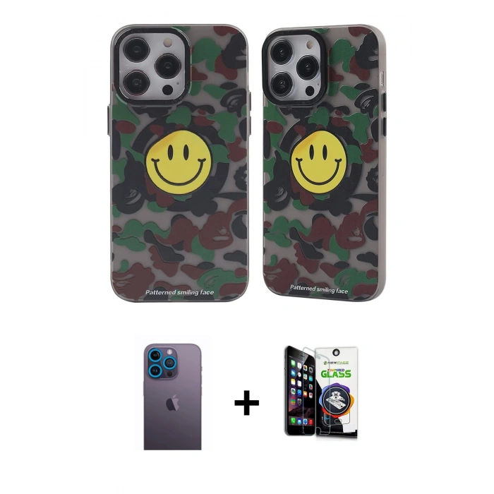 MARSİLYAN™- iPhone 12 Pro Max Kılıf Nova Doku Koleksiyonu - Şeffaf Temperli Cam Ekran Koruyucu + Neon Fosforlu Kamera Lens - MI
