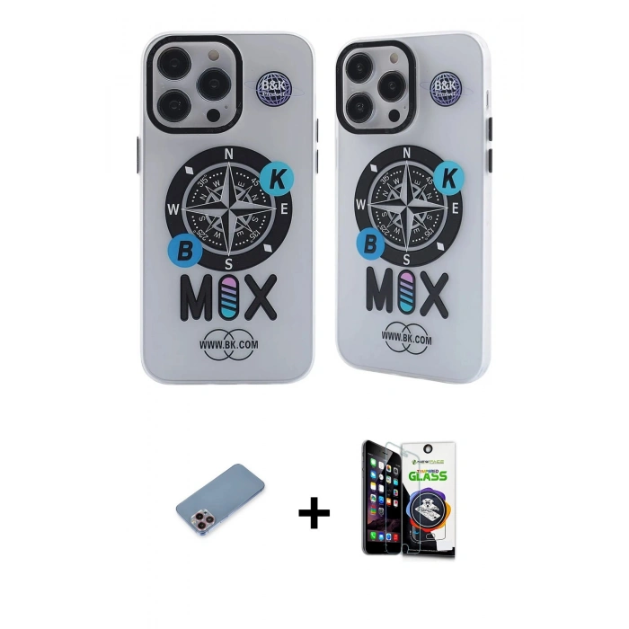 MARSİLYAN™- iPhone 12 Pro Max Kılıf Nova Doku Koleksiyonu - Şeffaf Temperli Cam Ekran Koruyucu + Pembe Shine Kamera Lens Koruma Cam