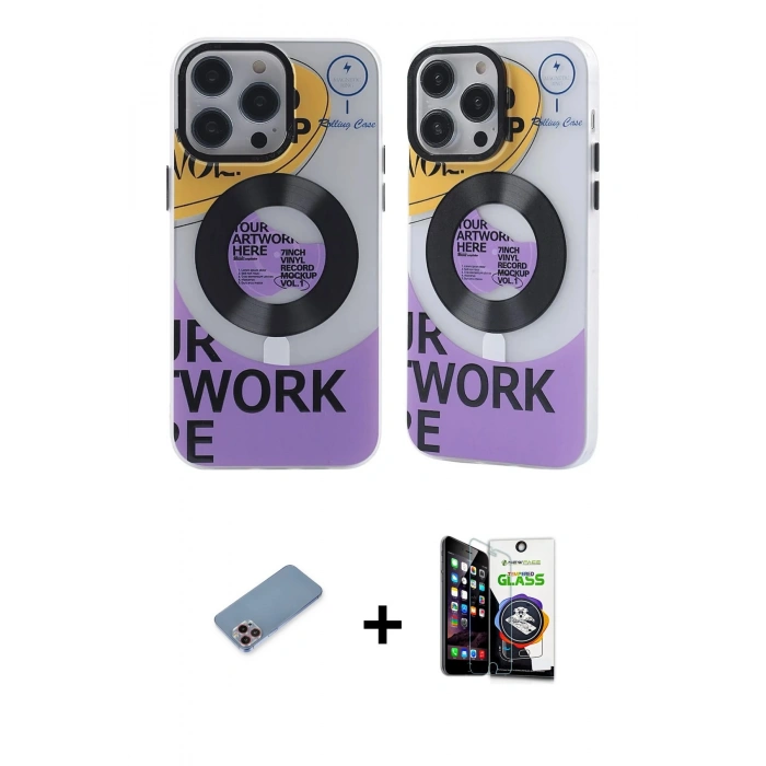 MARSİLYAN™- iPhone 12 Pro Max Kılıf Nova Doku Koleksiyonu - Şeffaf Temperli Cam Ekran Koruyucu + Pembe Shine Kamera Lens Koruma Cam