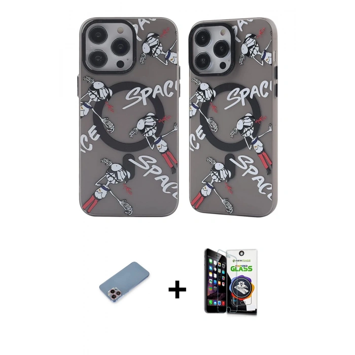 MARSİLYAN™- iPhone 12 Pro Max Kılıf Nova Doku Koleksiyonu - Şeffaf Temperli Cam Ekran Koruyucu + Pembe Shine Kamera Lens Koruma Cam