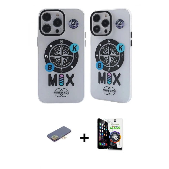 MARSİLYAN™- iPhone 12 Pro Max Kılıf Nova Doku Koleksiyonu - Şeffaf Temperli Cam Ekran Koruyucu + Renkli Kamera Lens Koruma Cam - SI