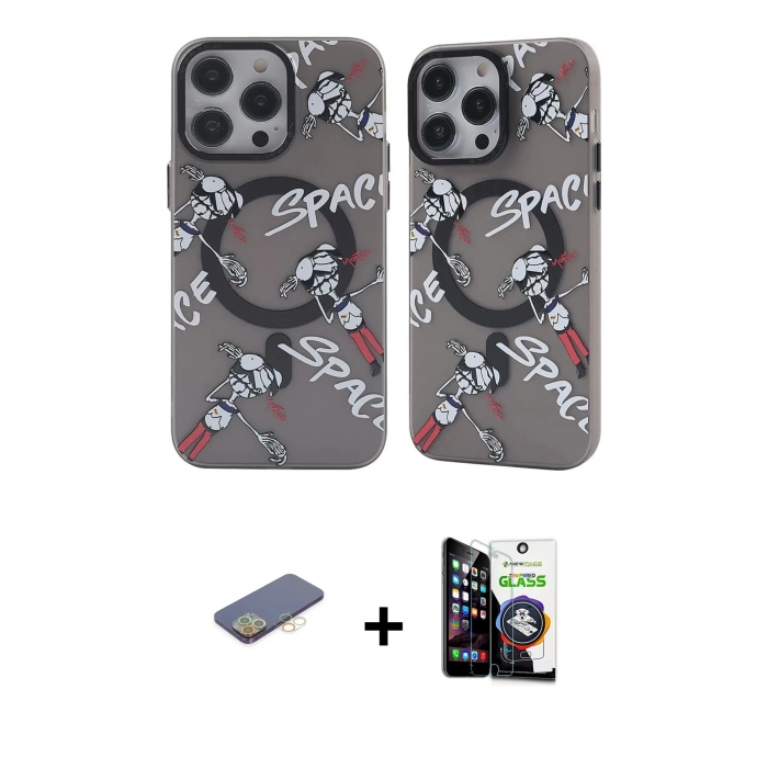 MARSİLYAN™- iPhone 12 Pro Max Kılıf Nova Doku Koleksiyonu - Şeffaf Temperli Cam Ekran Koruyucu + Renkli Kamera Lens Koruma Cam - SI