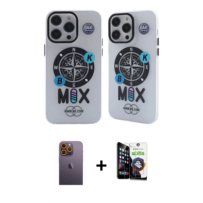 MARSİLYAN™- iPhone 12 Pro Max Kılıf Nova Doku Koleksiyonu - Şeffaf Temperli Cam Ekran Koruyucu + Neon Fosforlu Kamera Lens - SI