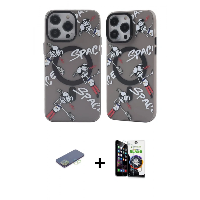 MARSİLYAN™- iPhone 12 Pro Max Kılıf Nova Doku Koleksiyonu - Şeffaf Temperli Cam Ekran Koruyucu + Renkli Kamera Lens Koruma Cam - YL