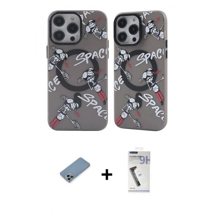 MARSİLYAN™- iPhone 12 Pro Max Kılıf Nova Doku Koleksiyonu - Şeffaf Uv Polymer Nano Ekran Koruyucu + Gökkuşağı Shine Kamera Lens Koruma Cam