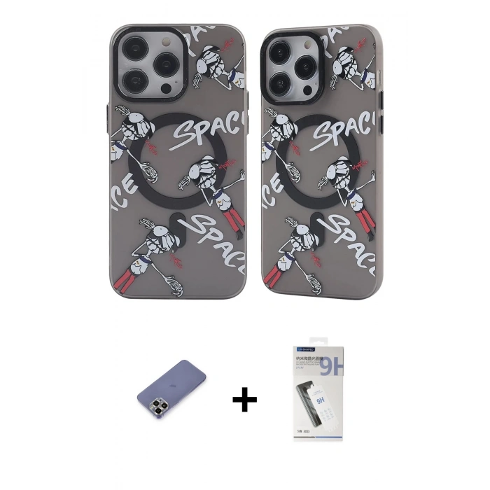 MARSİLYAN™- iPhone 12 Pro Max Kılıf Nova Doku Koleksiyonu - Şeffaf Uv Polymer Nano Ekran Koruyucu + Metal Kamera Lens Koruma Cam - GD