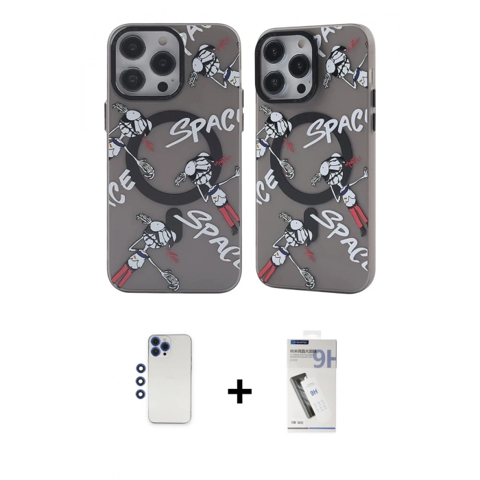 MARSİLYAN™- iPhone 12 Pro Max Kılıf Nova Doku Koleksiyonu - Şeffaf Uv Polymer Nano Ekran Koruyucu + Shine Kamera Lens - LT