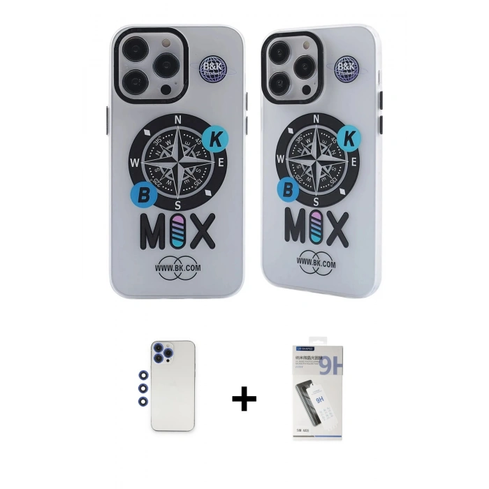 MARSİLYAN™- iPhone 12 Pro Max Kılıf Nova Doku Koleksiyonu - Şeffaf Uv Polymer Nano Ekran Koruyucu + Shine Kamera Lens - LT