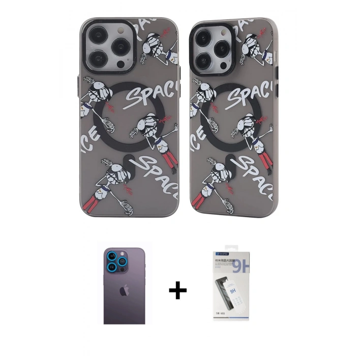 MARSİLYAN™- iPhone 12 Pro Max Kılıf Nova Doku Koleksiyonu - Şeffaf Uv Polymer Nano Ekran Koruyucu + Neon Fosforlu Kamera Lens - MI