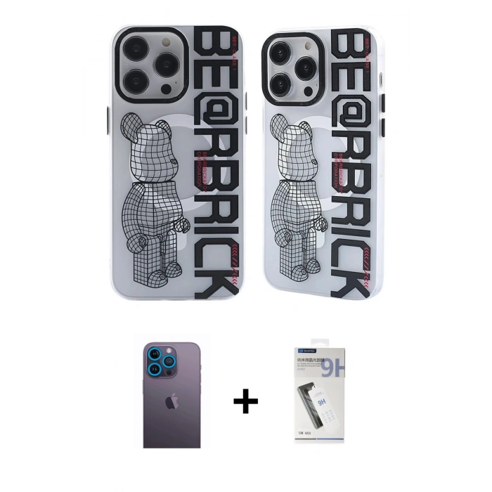 MARSİLYAN™- iPhone 12 Pro Max Kılıf Nova Doku Koleksiyonu - Şeffaf Uv Polymer Nano Ekran Koruyucu + Neon Fosforlu Kamera Lens - MI