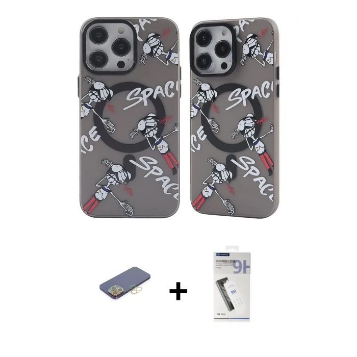 MARSİLYAN™- iPhone 12 Pro Max Kılıf Nova Doku Koleksiyonu - Şeffaf Uv Polymer Nano Ekran Koruyucu + Renkli Kamera Lens Koruma Cam - SI