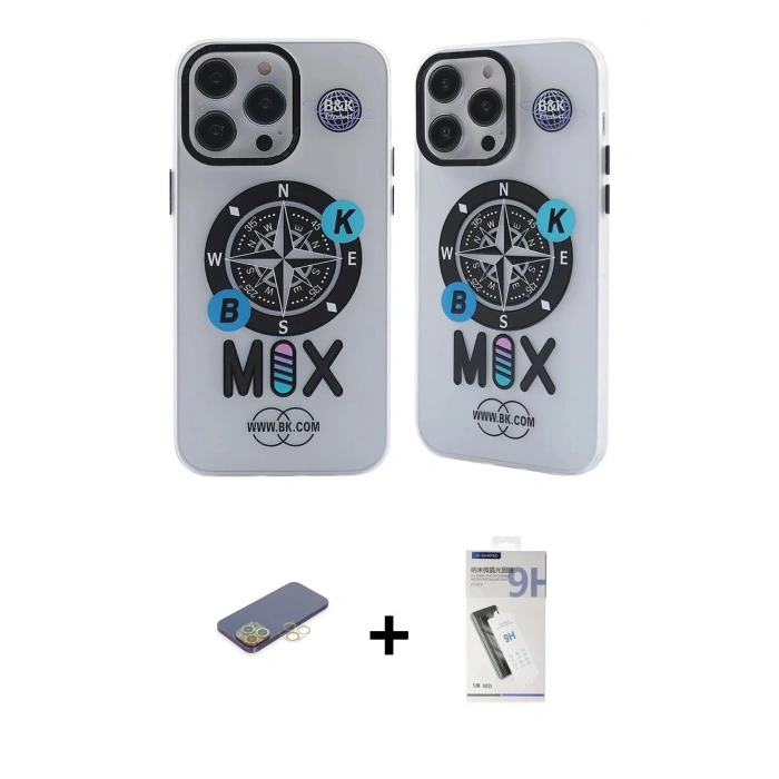 MARSİLYAN™- iPhone 12 Pro Max Kılıf Nova Doku Koleksiyonu - Şeffaf Uv Polymer Nano Ekran Koruyucu + Renkli Kamera Lens Koruma Cam - SI