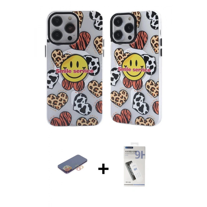 MARSİLYAN™- iPhone 12 Pro Max Kılıf Nova Doku Koleksiyonu - Şeffaf Uv Polymer Nano Ekran Koruyucu + Renkli Kamera Lens Koruma Cam - TU