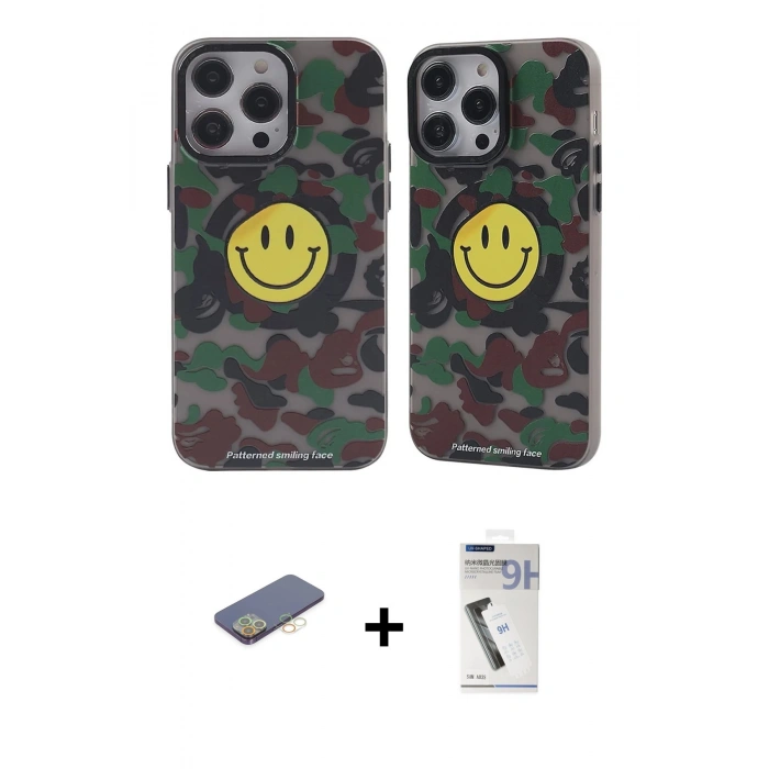 MARSİLYAN™- iPhone 12 Pro Max Kılıf Nova Doku Koleksiyonu - Şeffaf Uv Polymer Nano Ekran Koruyucu + Renkli Kamera Lens Koruma Cam - SI