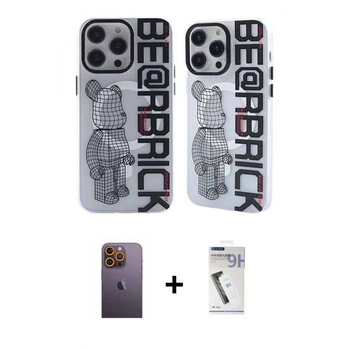 MARSİLYAN™- iPhone 12 Pro Max Kılıf Nova Doku Koleksiyonu - Şeffaf Uv Polymer Nano Ekran Koruyucu + Sarı Neon Fosforlu Kamera Lens