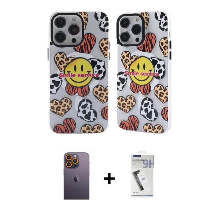 MARSİLYAN™- iPhone 12 Pro Max Kılıf Nova Doku Koleksiyonu - Şeffaf Uv Polymer Nano Ekran Koruyucu + Sarı Neon Fosforlu Kamera Lens