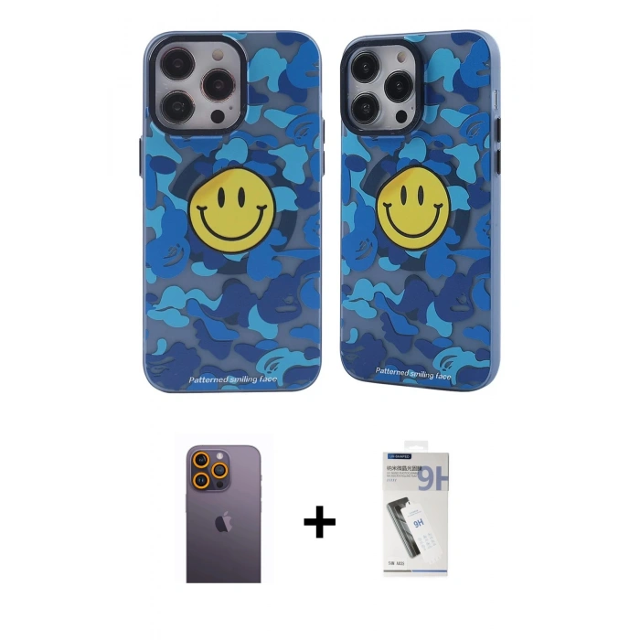 MARSİLYAN™- iPhone 12 Pro Max Kılıf Nova Doku Koleksiyonu - Şeffaf Uv Polymer Nano Ekran Koruyucu + Sarı Neon Fosforlu Kamera Lens