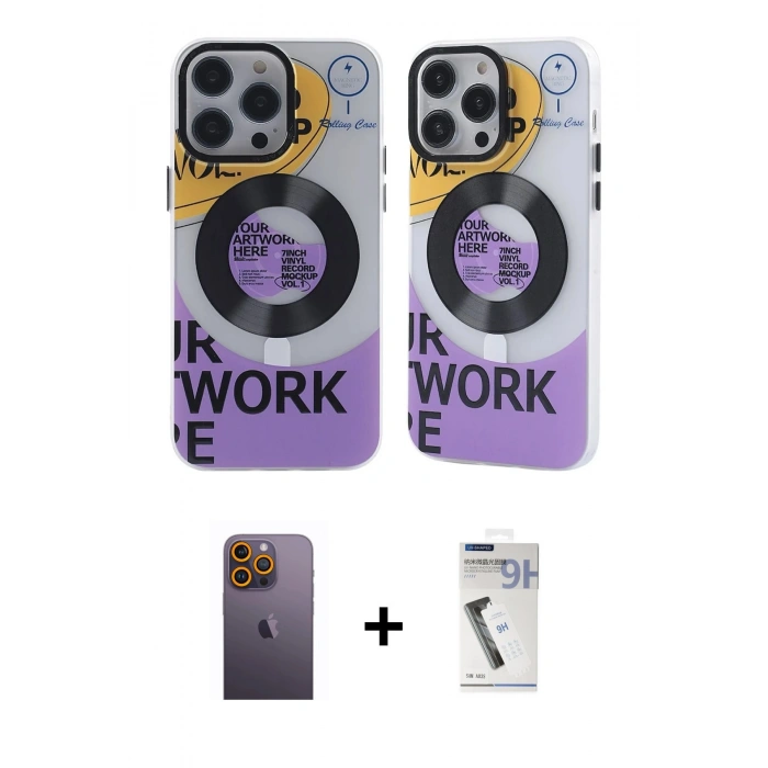 MARSİLYAN™- iPhone 12 Pro Max Kılıf Nova Doku Koleksiyonu - Şeffaf Uv Polymer Nano Ekran Koruyucu + Sarı Neon Fosforlu Kamera Lens