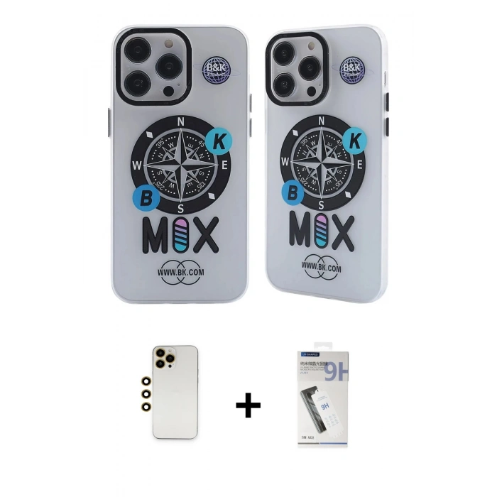 MARSİLYAN™- iPhone 12 Pro Max Kılıf Nova Doku Koleksiyonu - Şeffaf Uv Polymer Nano Ekran Koruyucu + Shine Kamera Lens - GD