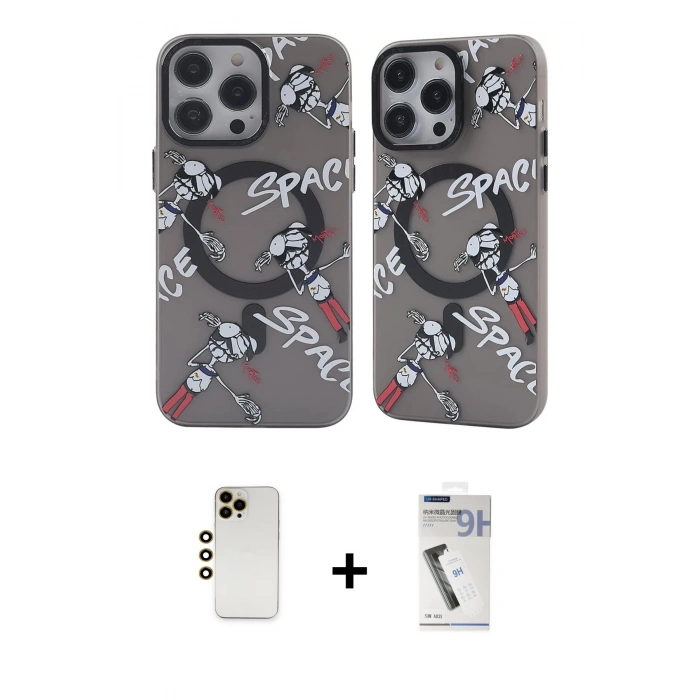 MARSİLYAN™- iPhone 12 Pro Max Kılıf Nova Doku Koleksiyonu - Şeffaf Uv Polymer Nano Ekran Koruyucu + Shine Kamera Lens - GD