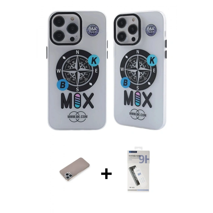 MARSİLYAN™- iPhone 12 Pro Max Kılıf Nova Doku Koleksiyonu - Şeffaf Uv Polymer Nano Ekran Koruyucu + Shine Kamera Lens Koruma Cam - SABE