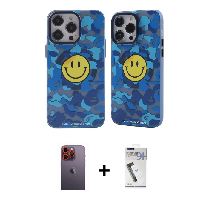 MARSİLYAN™- iPhone 12 Pro Max Kılıf Nova Doku Koleksiyonu - Şeffaf Uv Polymer Nano Ekran Koruyucu + Neon Fosforlu Kamera Lens - TU