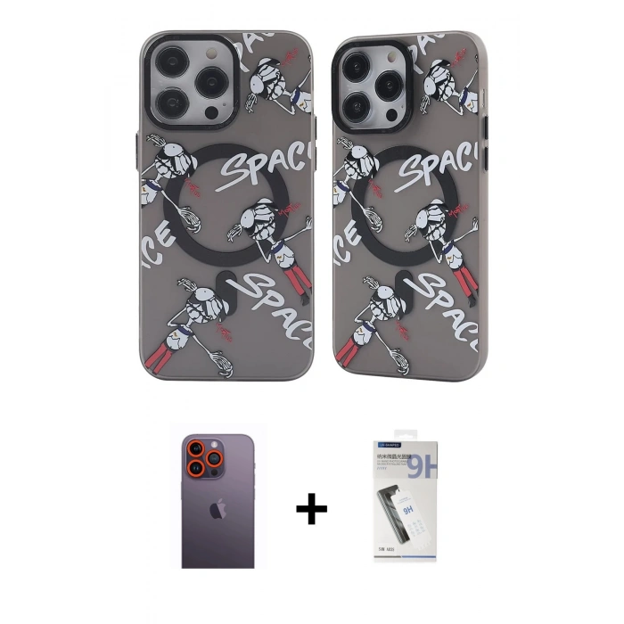 MARSİLYAN™- iPhone 12 Pro Max Kılıf Nova Doku Koleksiyonu - Şeffaf Uv Polymer Nano Ekran Koruyucu + Neon Fosforlu Kamera Lens - TU