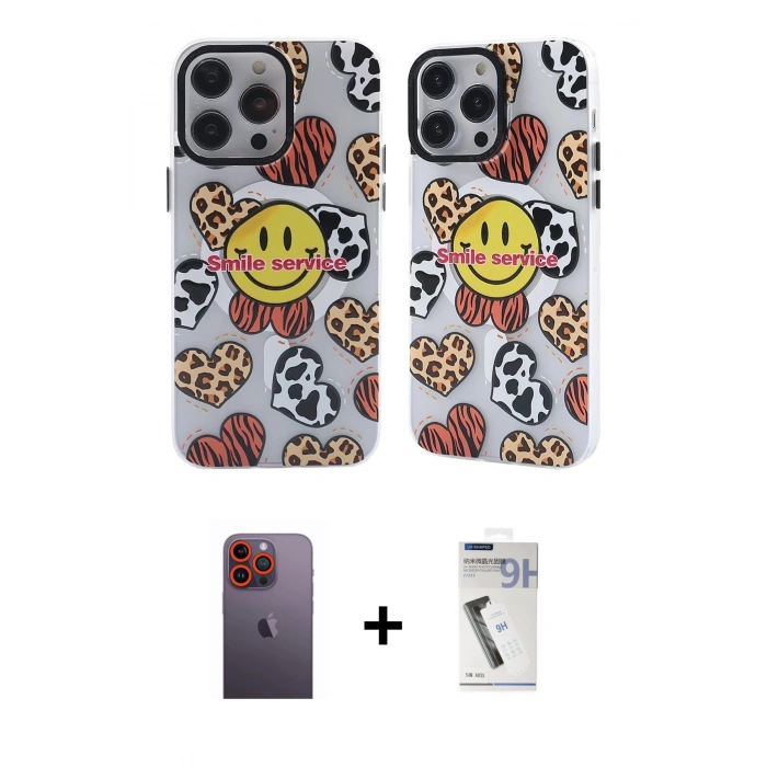 MARSİLYAN™- iPhone 12 Pro Max Kılıf Nova Doku Koleksiyonu - Şeffaf Uv Polymer Nano Ekran Koruyucu + Neon Fosforlu Kamera Lens - TU