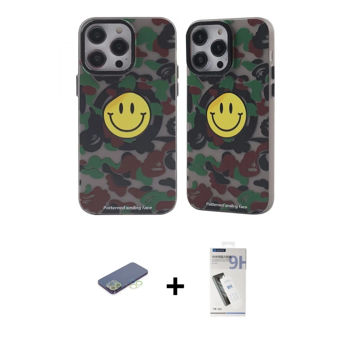 MARSİLYAN™- iPhone 12 Pro Max Kılıf Nova Doku Koleksiyonu - Şeffaf Uv Polymer Nano Ekran Koruyucu + Yeşil Renkli Kamera Lens Koruma Cam