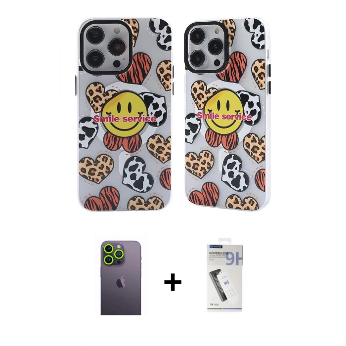 MARSİLYAN™- iPhone 12 Pro Max Kılıf Nova Doku Koleksiyonu - Şeffaf Uv Polymer Nano Ekran Koruyucu + Yeşil Neon Fosforlu Kamera Lens