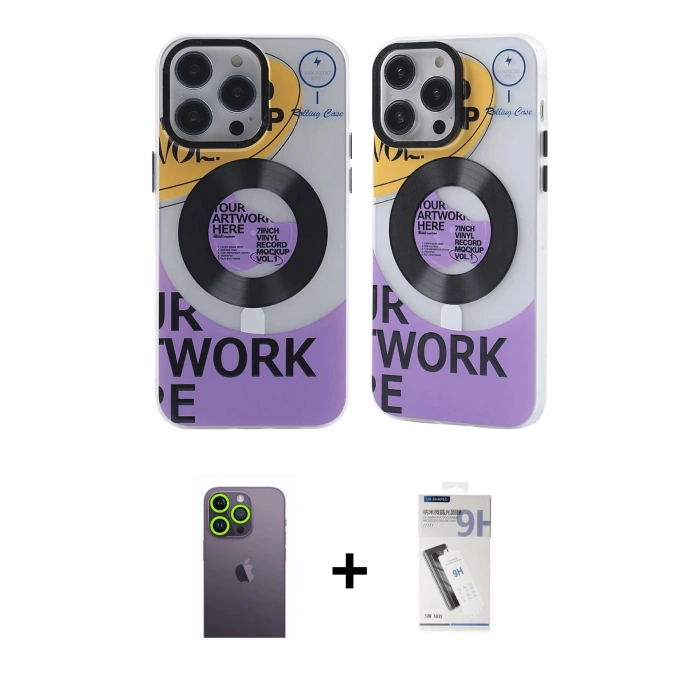MARSİLYAN™- iPhone 12 Pro Max Kılıf Nova Doku Koleksiyonu - Şeffaf Uv Polymer Nano Ekran Koruyucu + Yeşil Neon Fosforlu Kamera Lens