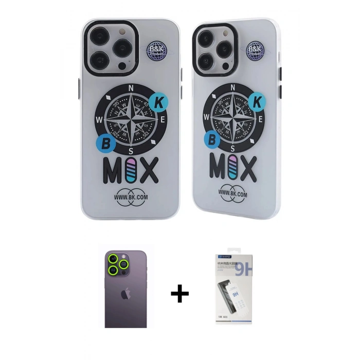 MARSİLYAN™- iPhone 12 Pro Max Kılıf Nova Doku Koleksiyonu - Şeffaf Uv Polymer Nano Ekran Koruyucu + Yeşil Neon Fosforlu Kamera Lens