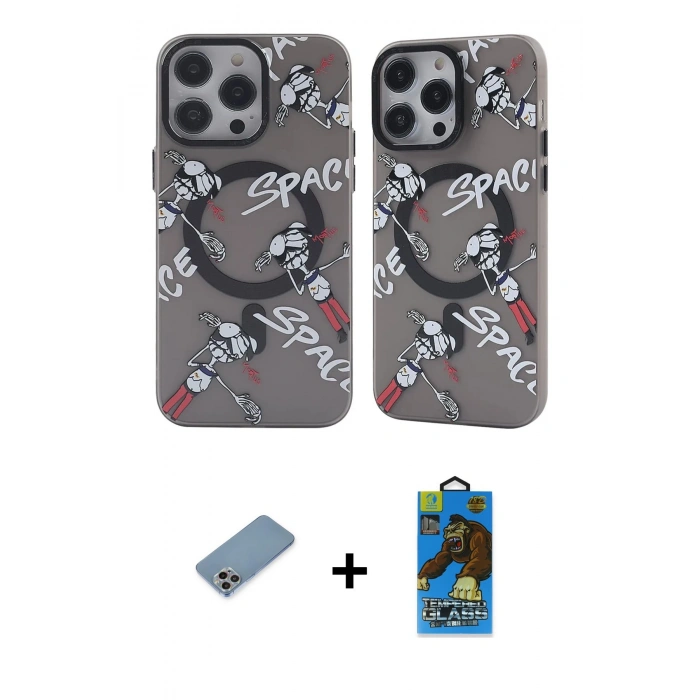 MARSİLYAN™- iPhone 12 Pro Max Kılıf Nova Doku Koleksiyonu - Siyah 18D Cam Ekran Koruyucu + Shine Kamera Lens Koruma Cam - GI