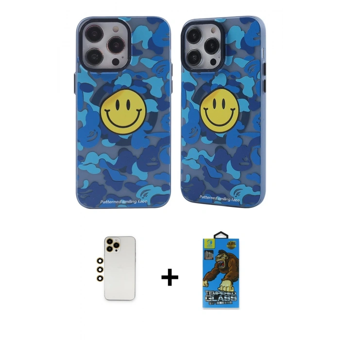 MARSİLYAN™- iPhone 12 Pro Max Kılıf Nova Doku Koleksiyonu - Siyah 18D Cam Ekran Koruyucu + Gold Shine Kamera Lens