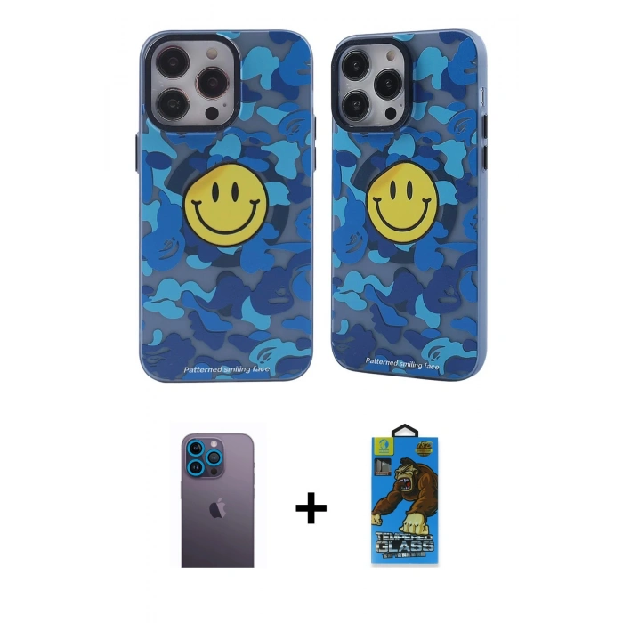 MARSİLYAN™- iPhone 12 Pro Max Kılıf Nova Doku Koleksiyonu - Siyah 18D Cam Ekran Koruyucu + Neon Fosforlu Kamera Lens - MI