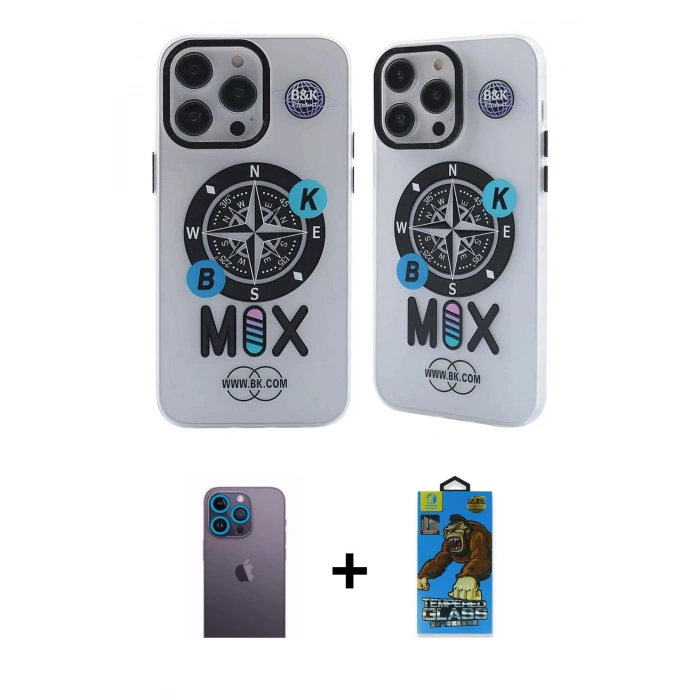 MARSİLYAN™- iPhone 12 Pro Max Kılıf Nova Doku Koleksiyonu - Siyah 18D Cam Ekran Koruyucu + Neon Fosforlu Kamera Lens - MI