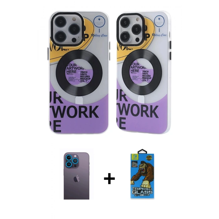 MARSİLYAN™- iPhone 12 Pro Max Kılıf Nova Doku Koleksiyonu - Siyah 18D Cam Ekran Koruyucu + Neon Fosforlu Kamera Lens - MI