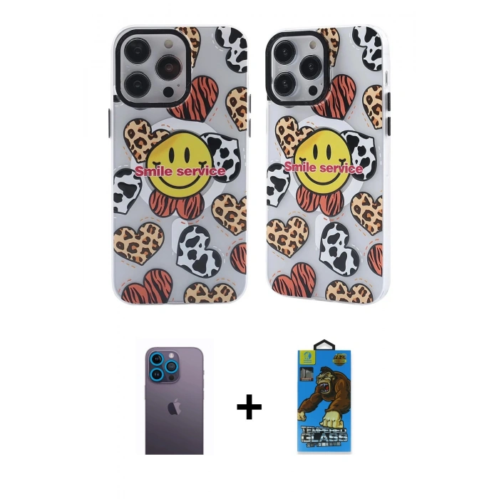 MARSİLYAN™- iPhone 12 Pro Max Kılıf Nova Doku Koleksiyonu - Siyah 18D Cam Ekran Koruyucu + Neon Fosforlu Kamera Lens - MI