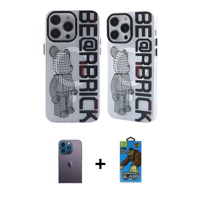 MARSİLYAN™- iPhone 12 Pro Max Kılıf Nova Doku Koleksiyonu - Siyah 18D Cam Ekran Koruyucu + Neon Fosforlu Kamera Lens - MI
