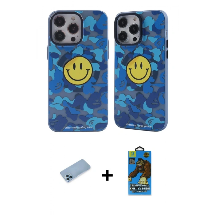 MARSİLYAN™- iPhone 12 Pro Max Kılıf Nova Doku Koleksiyonu - Siyah 18D Cam Ekran Koruyucu + Mavi Shine Kamera Lens Koruma Cam