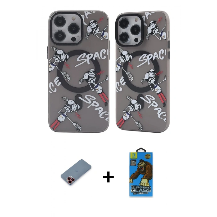 MARSİLYAN™- iPhone 12 Pro Max Kılıf Nova Doku Koleksiyonu - Siyah 18D Cam Ekran Koruyucu + Metal Kamera Lens Koruma Cam - KI