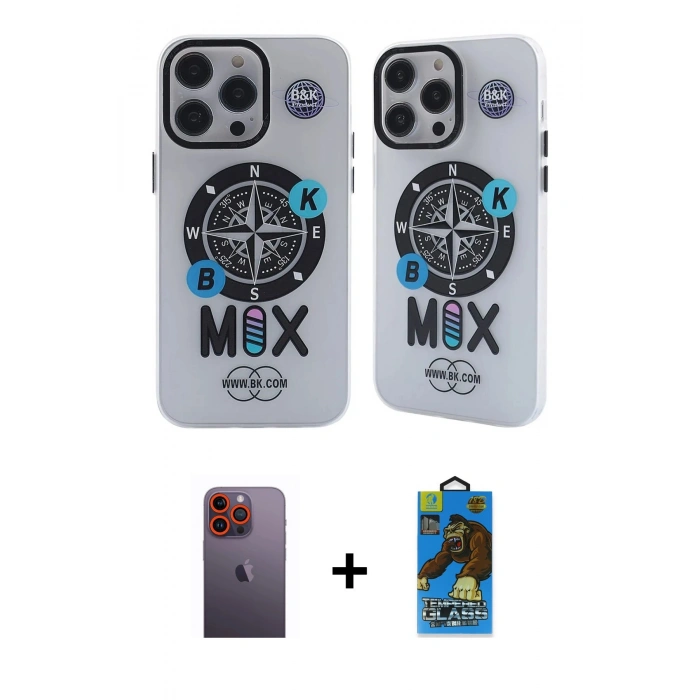 MARSİLYAN™- iPhone 12 Pro Max Kılıf Nova Doku Koleksiyonu - Siyah 18D Cam Ekran Koruyucu + Neon Fosforlu Kamera Lens - TU