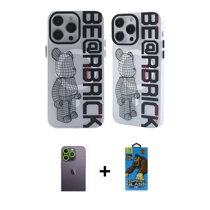 MARSİLYAN™- iPhone 12 Pro Max Kılıf Nova Doku Koleksiyonu - Siyah 18D Cam Ekran Koruyucu + Neon Fosforlu Kamera Lens - YL