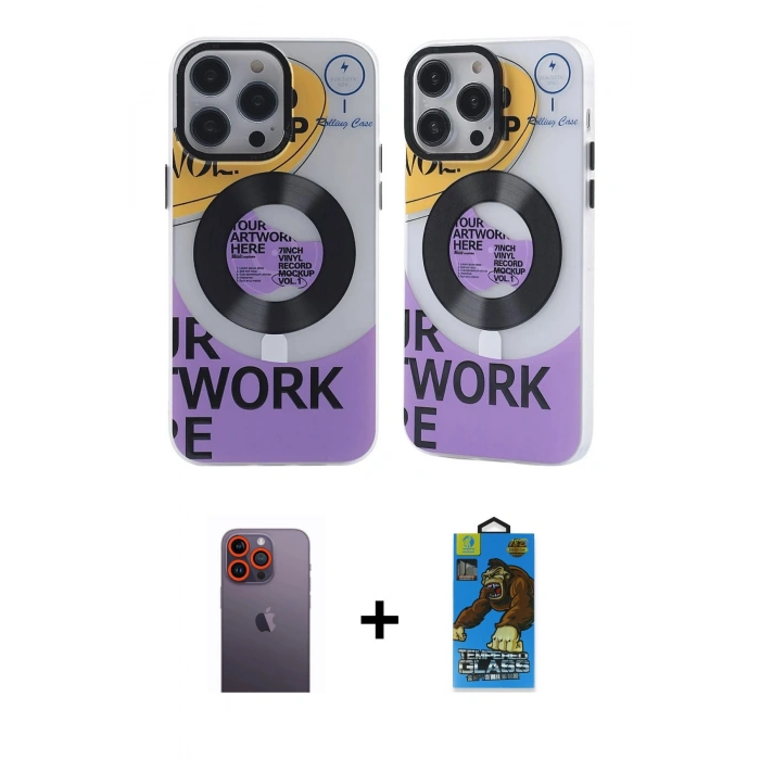 MARSİLYAN™- iPhone 12 Pro Max Kılıf Nova Doku Koleksiyonu - Siyah 18D Cam Ekran Koruyucu + Neon Fosforlu Kamera Lens - TU