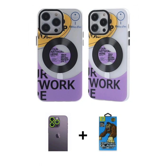 MARSİLYAN™- iPhone 12 Pro Max Kılıf Nova Doku Koleksiyonu - Siyah 18D Cam Ekran Koruyucu + Neon Fosforlu Kamera Lens - YL
