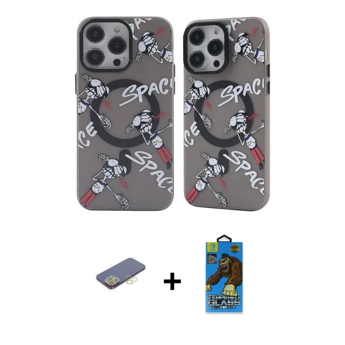 MARSİLYAN™- iPhone 12 Pro Max Kılıf Nova Doku Koleksiyonu - Siyah 18D Cam Ekran Koruyucu + Renkli Kamera Lens Koruma Cam - SI