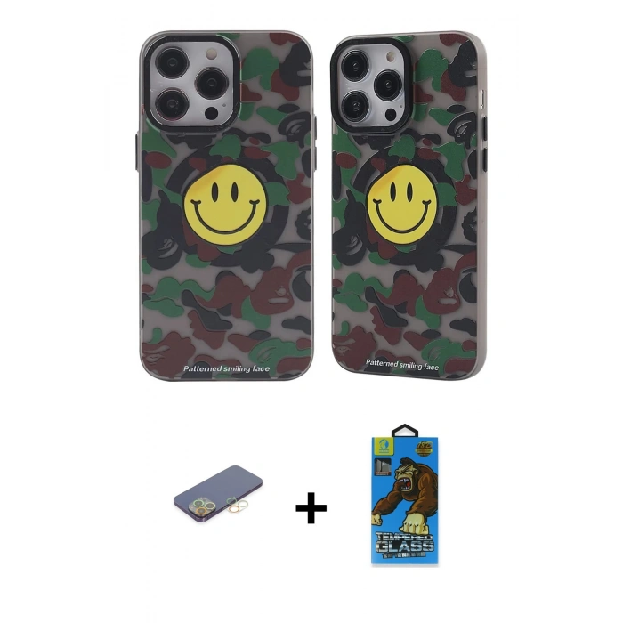 MARSİLYAN™- iPhone 12 Pro Max Kılıf Nova Doku Koleksiyonu - Siyah 18D Cam Ekran Koruyucu + Renkli Kamera Lens Koruma Cam - SI